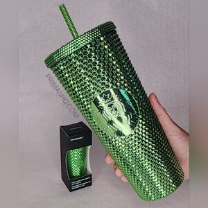 Starbucks Tumbler Green Chrome Studded & Keychain Set